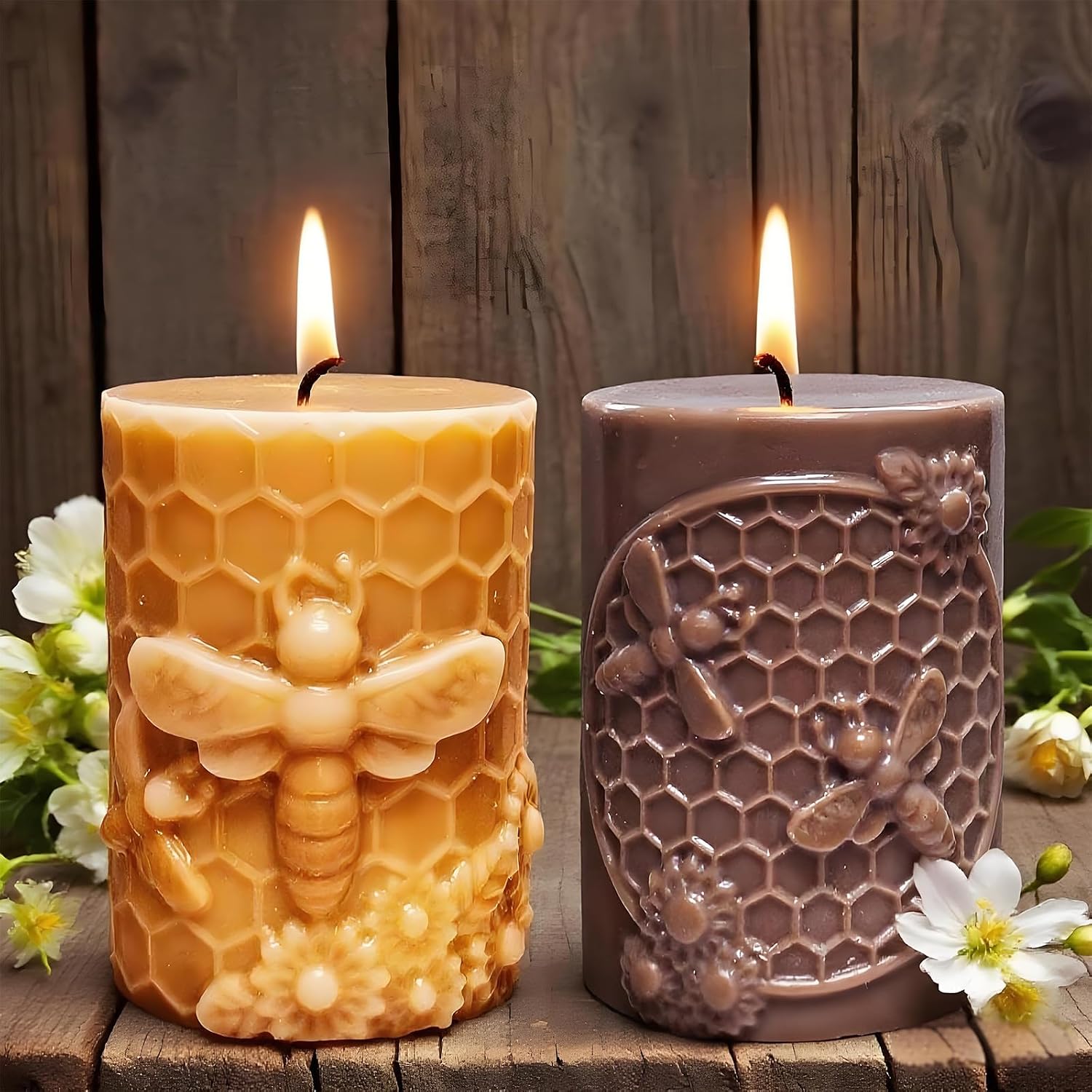 Wehous 2PCS Bee Candle Mold, Bee Honeycomb Flower Cylinder Silicone Molds for Resin Candle Soap Wax Beeswax, Unique Epoxy Casting Clay Art Craft Mould Kit DIY Home Decor