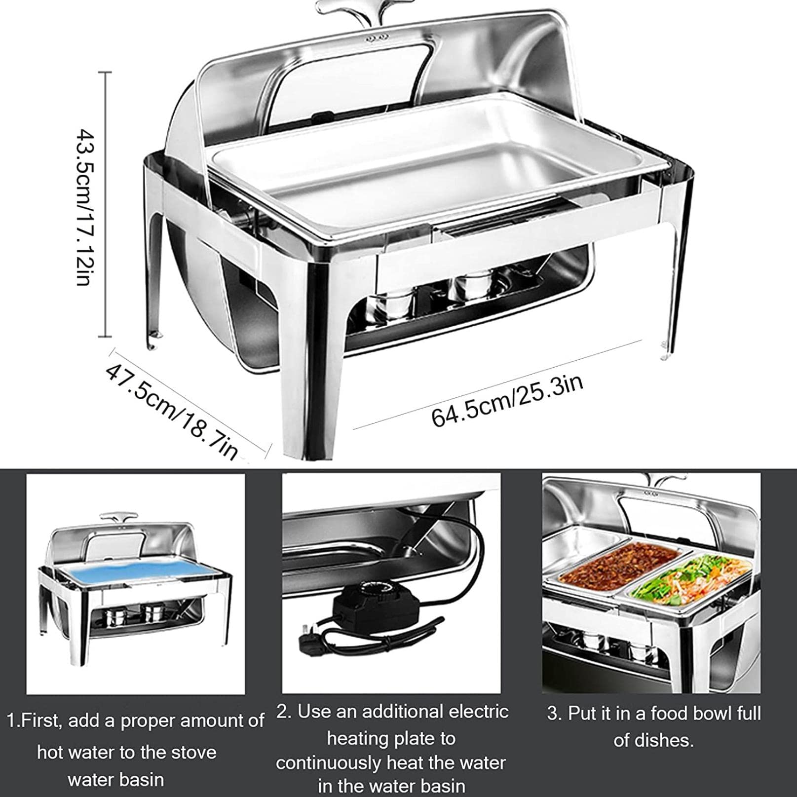 Chafing Dish, Calentador De Buffet Platos De Chorro De Acero Inoxidable Servidores Buffet Y Calentadores Calentadores De Alimentos Comerciales De 9l Catering Rectangular Chafer Warmer Set Para Buffe