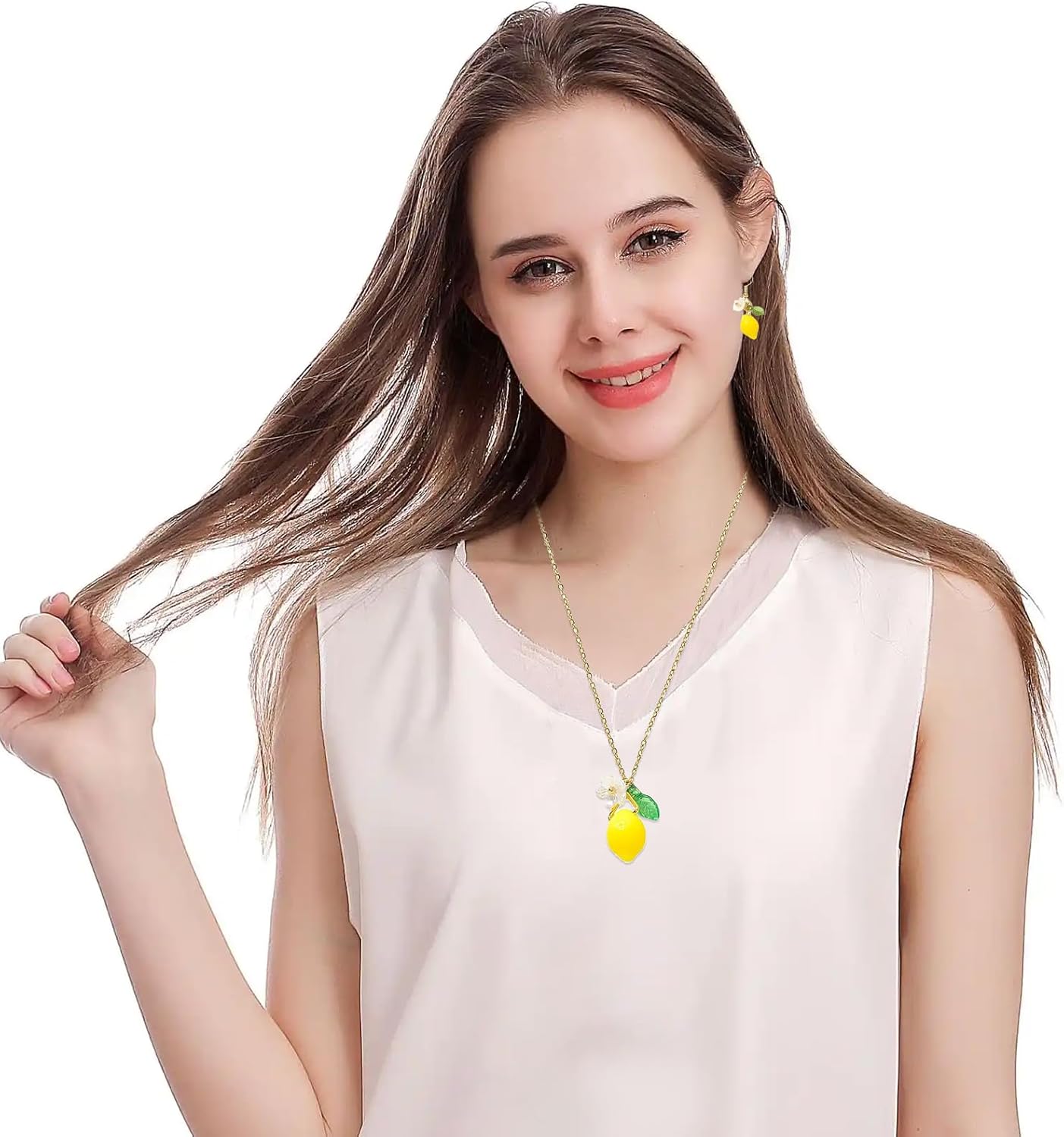 QCWN Fruit Jewelry Set for Women, Cute Fruits Necklace Earrings Set, Lightweight Fruit Theme Jewelry Set for Summer Daily Wear - Image 6