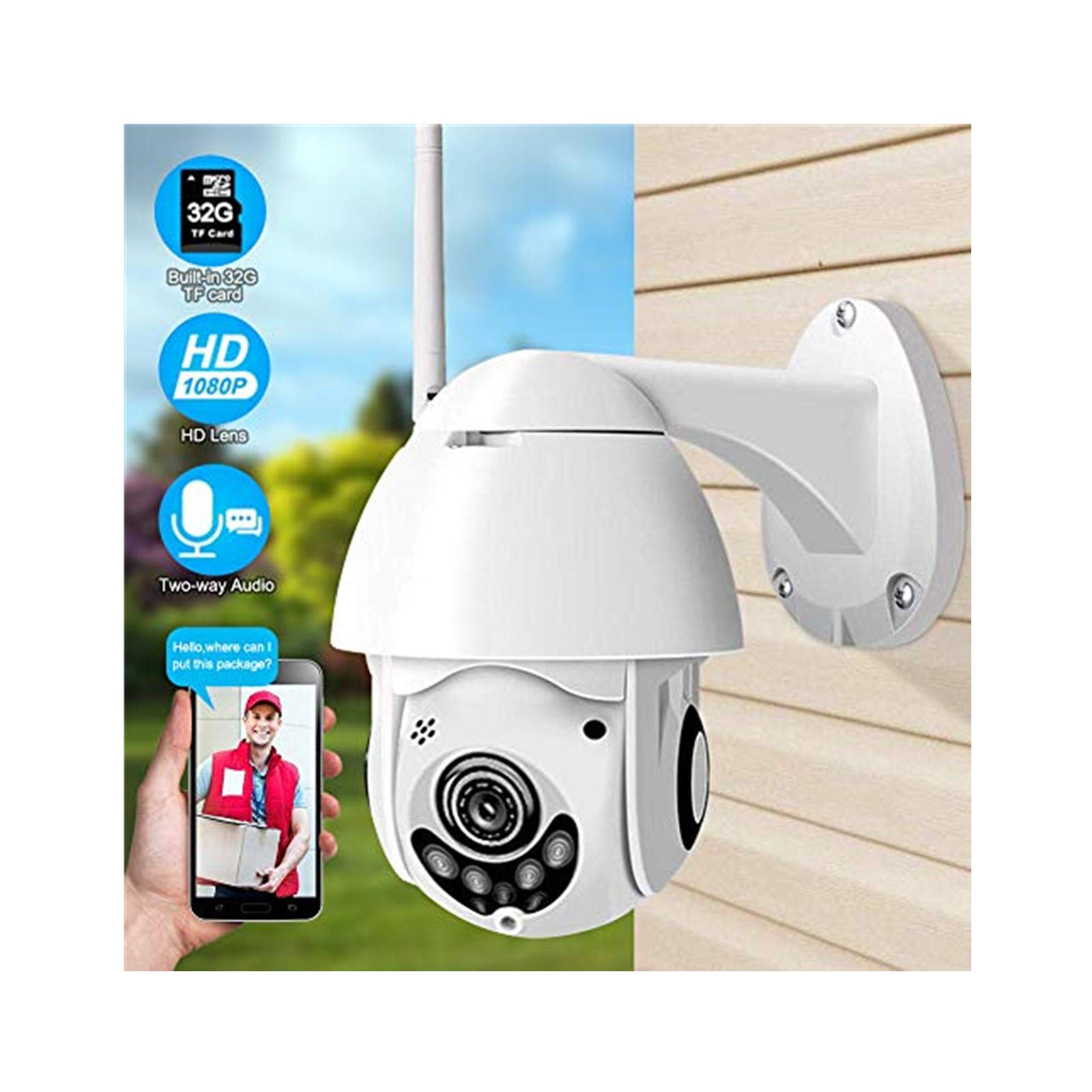 Elitlife Wireless IP Security Camera, WiFi Camera Outdoor Pan/Tilt 1080P HD, Wireless Surveillance CCTV Camera, IP66 Waterproof IR Night Vision Two-Way Audio with Pre-Installed 32G Micro SD Card