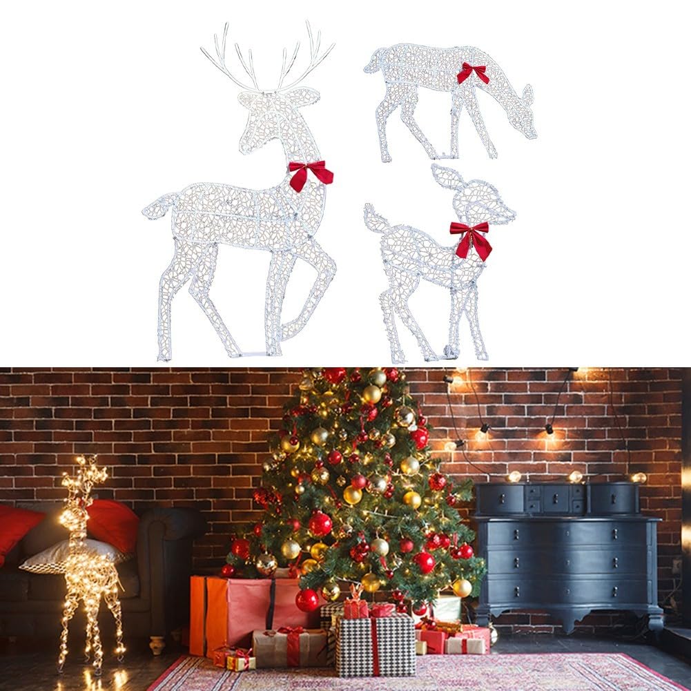 Beleuchtete Weihnachtsdekoration Hirsch 3 Stück Weihnachten Glitzernde LED Rentier Wetterbeständige Metall Hirsch Figur Outdoor Hof Rentier Urlaub Dekoration für Garten Festlich Hof