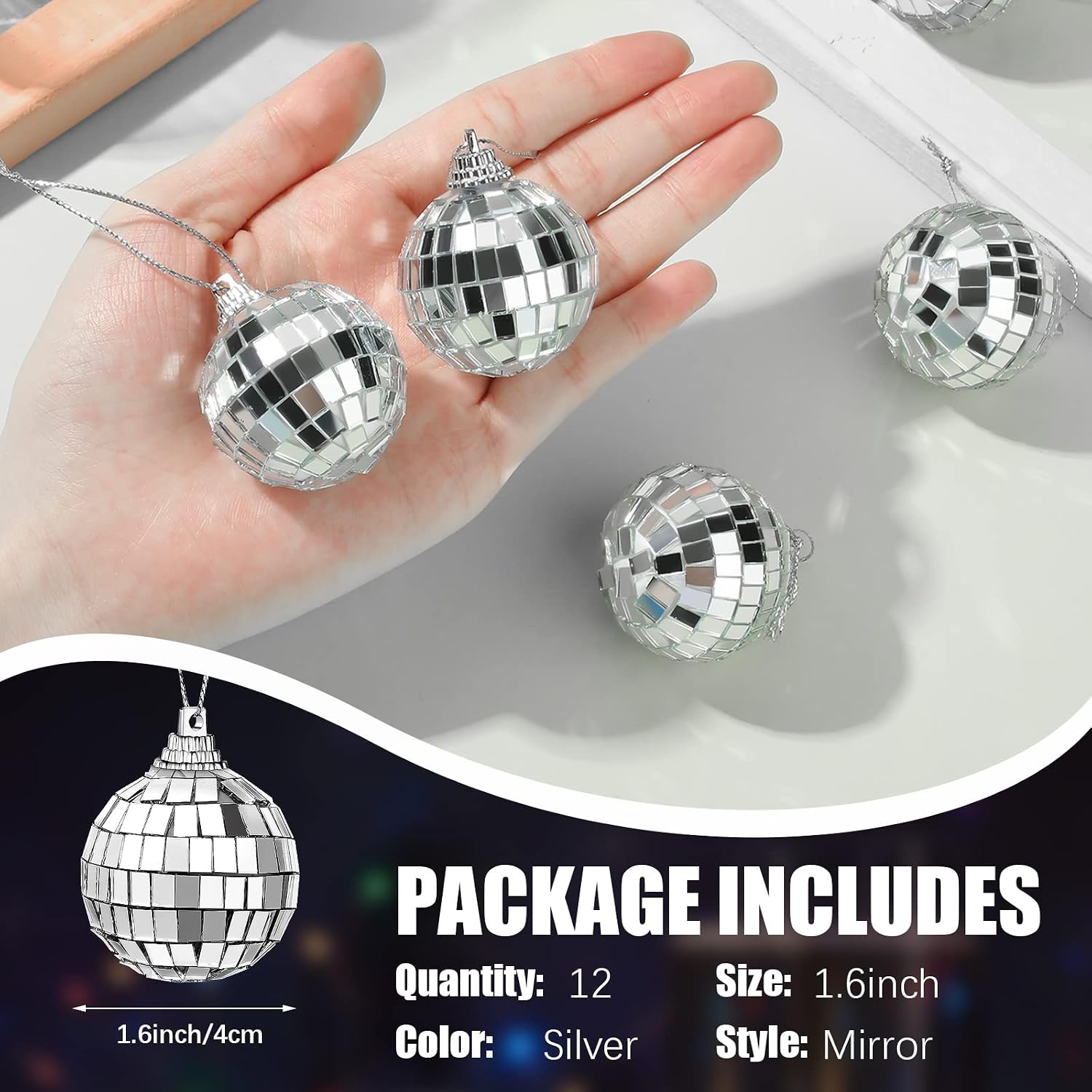 12 Pcs Glitter Balls Disco 1.6 Inch Mirror Disco Ball 50’s 60’s 70’s