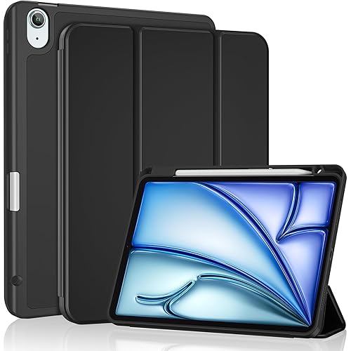 ProCase for iPad Air 11 Inch Case with Pencil Holder, iPad Air 11" M4/M3/M2(2026/2025/2024)/ iPad Air 5th Gen 2022/Air 4th Gen 2020 10.9" Trifold Stand Smart Folio with Soft TPU Back Cover -Black