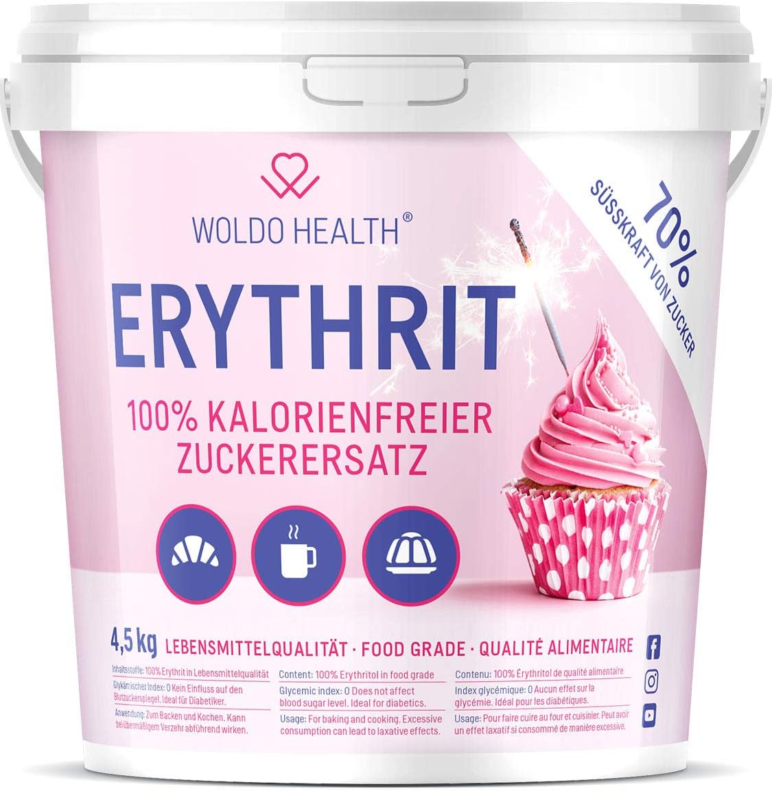 Erythritol Sweetener 4.5 kg Zero Calorie Sugar Replacement - 70% sweeteness of Sugar