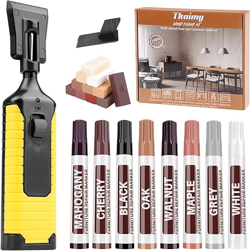 Laminate Floor Repair Kit with Heat Pen, 11 Color Wood Vinyl Floor Furniture Repair Kit Linoleum Repair Hard Wax Touch Up Marker Cover Scratches, Stains, Cracks, Holes for Door, Cabinet, Table.