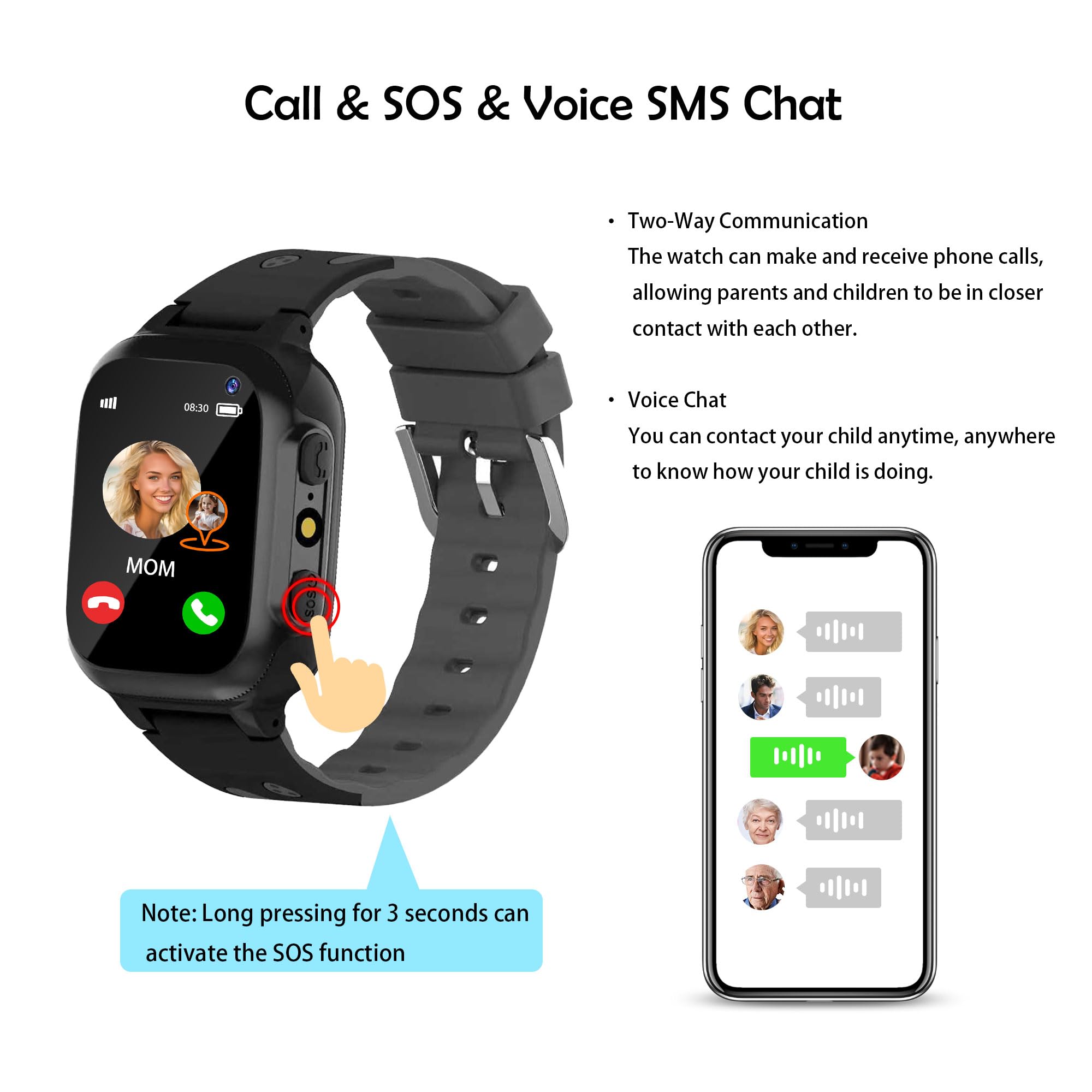 Smartwatch Bambini con GPS Torcia Chat Vocale Telefono SOS Giochi
