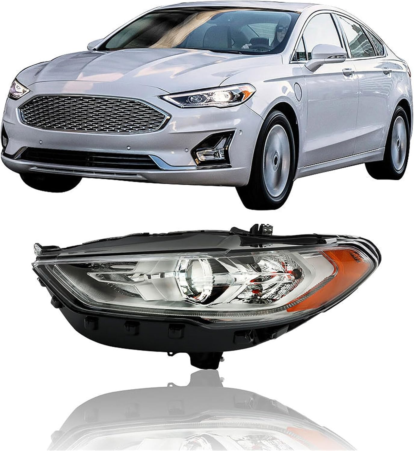 labwork Headlight Set Replacement for 2017 2018 2019 Ford Fusion Halogen DRL Projector Headlight Assembly Left Side(Driver Side)