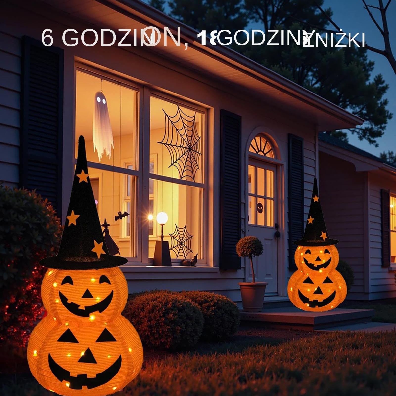 Lampka LED Dyniowa Halloween - Lampa Dyniowa Z Czarnym Cylindrem Do Sypialni | 8 Trybów O?wietlenie Dom Ogród Taras Sypialnia