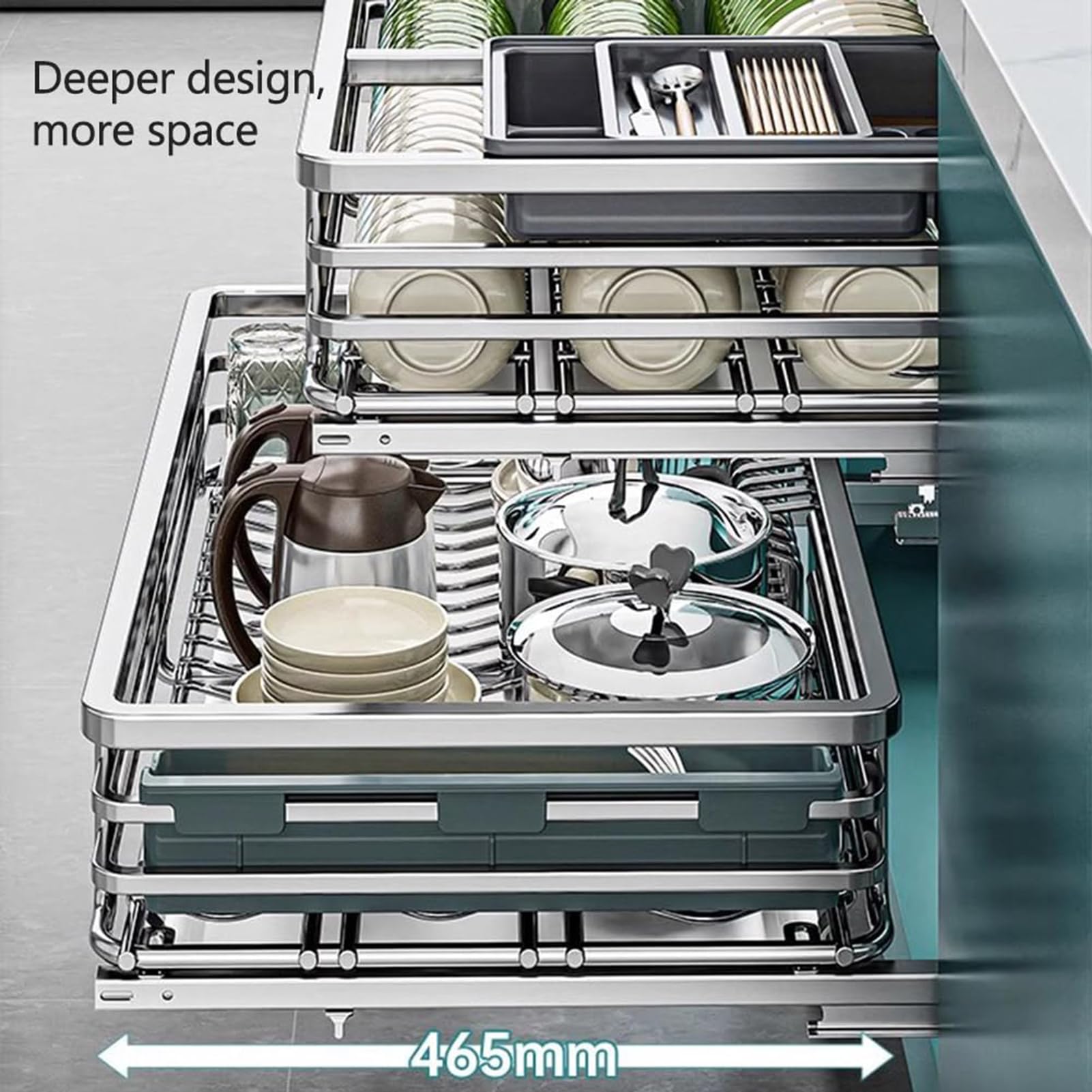 Organizador de armario extraíble con guía de amortiguación, cajones deslizantes para cocina, baño, despensa y armario