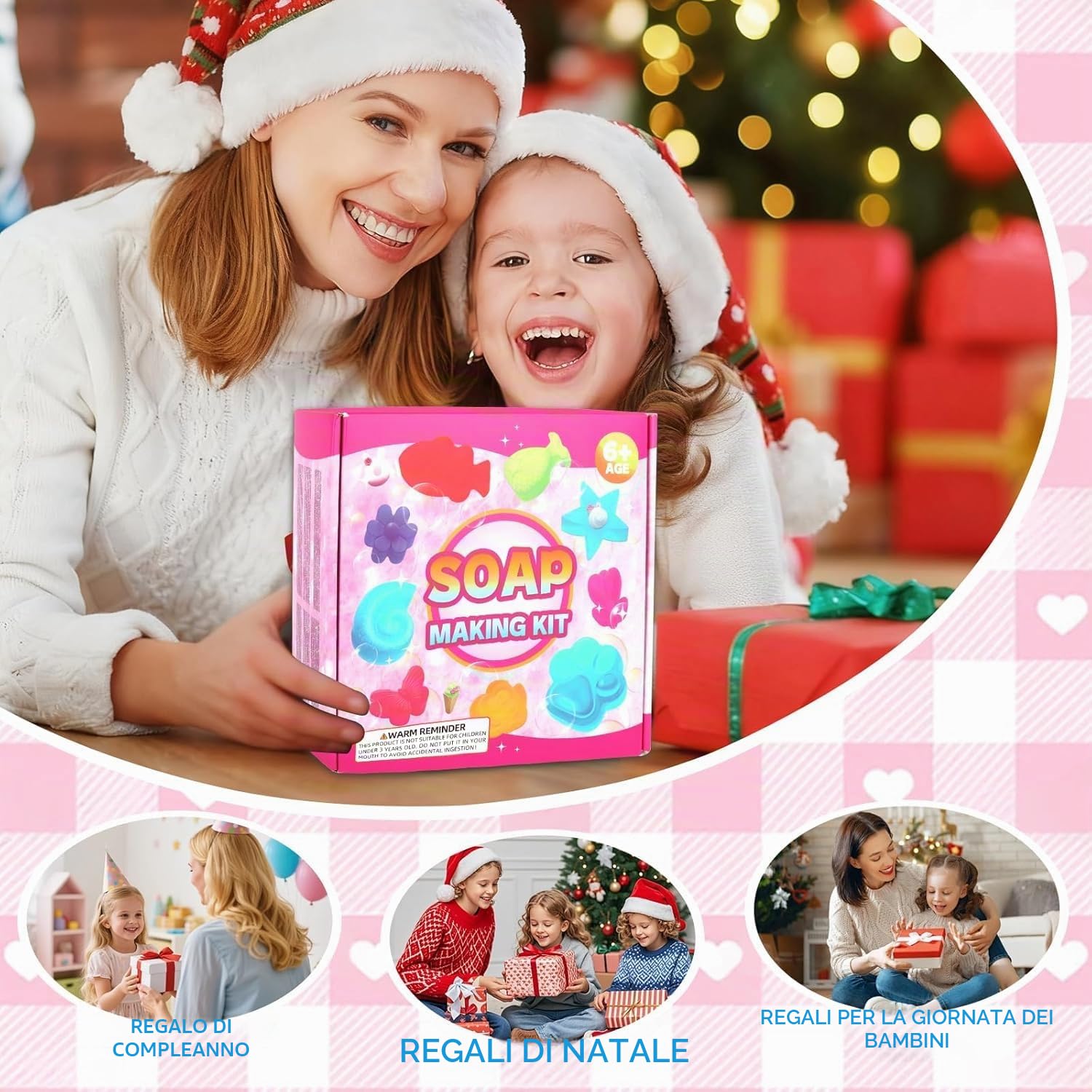 USHOP Sapone fai da te per bambini, 500 g, sapone con stampi, sacchetto regalo e strumenti fai da te, set per adulti, compleanno per bambini, regalo di Natale