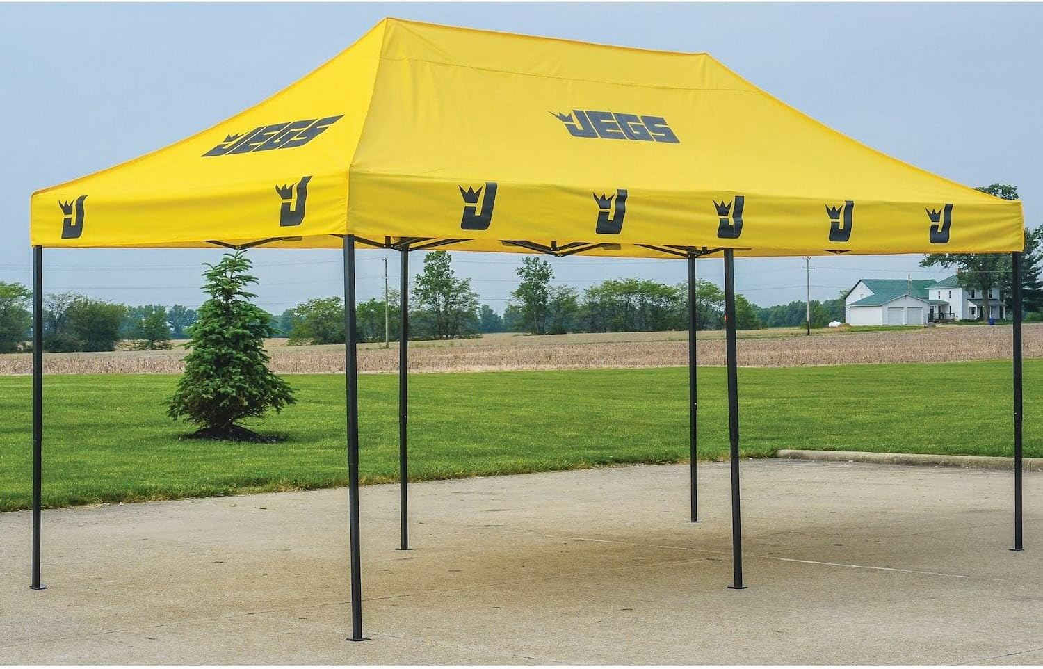 JEGS Instant-Up Canopy | 10 Foot by 20 Foot | Yellow with JEGS Logo | 420 Denier Nylon Canopy | Straight Steel Legs