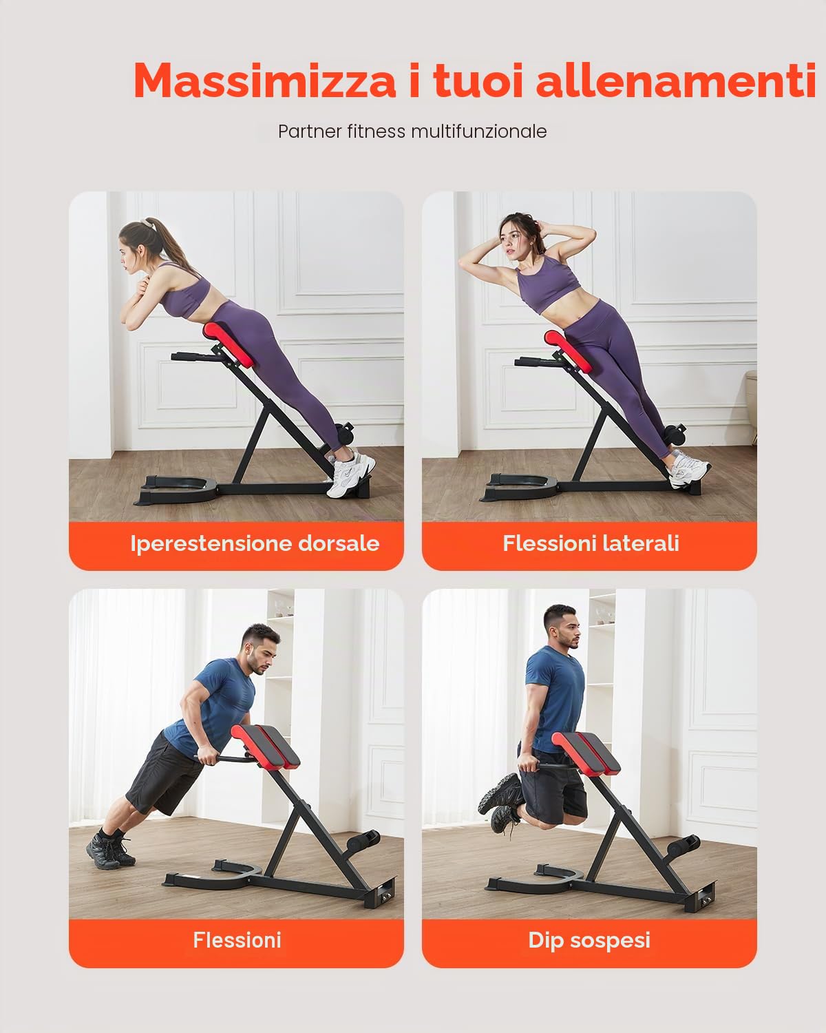 VEVOR Panca Iperestensione Sedia Romana, Macchina di Estensione 136 kg, Attrezzatura per Glutei, Muscoli Posteriori della Coscia, Parte Addominale, Panca per Allenamento Schiena Palestra Domestica