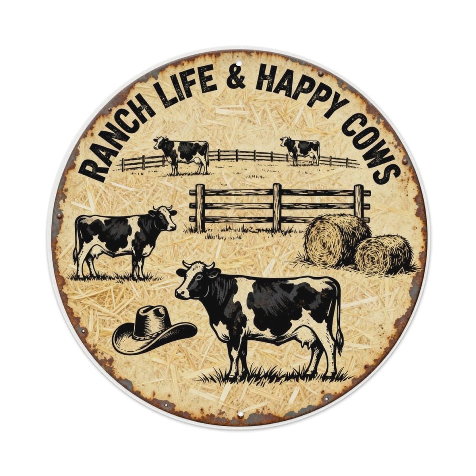 RANCH LIFE & HAPPY COWS Metal Tin Sign Plaque
