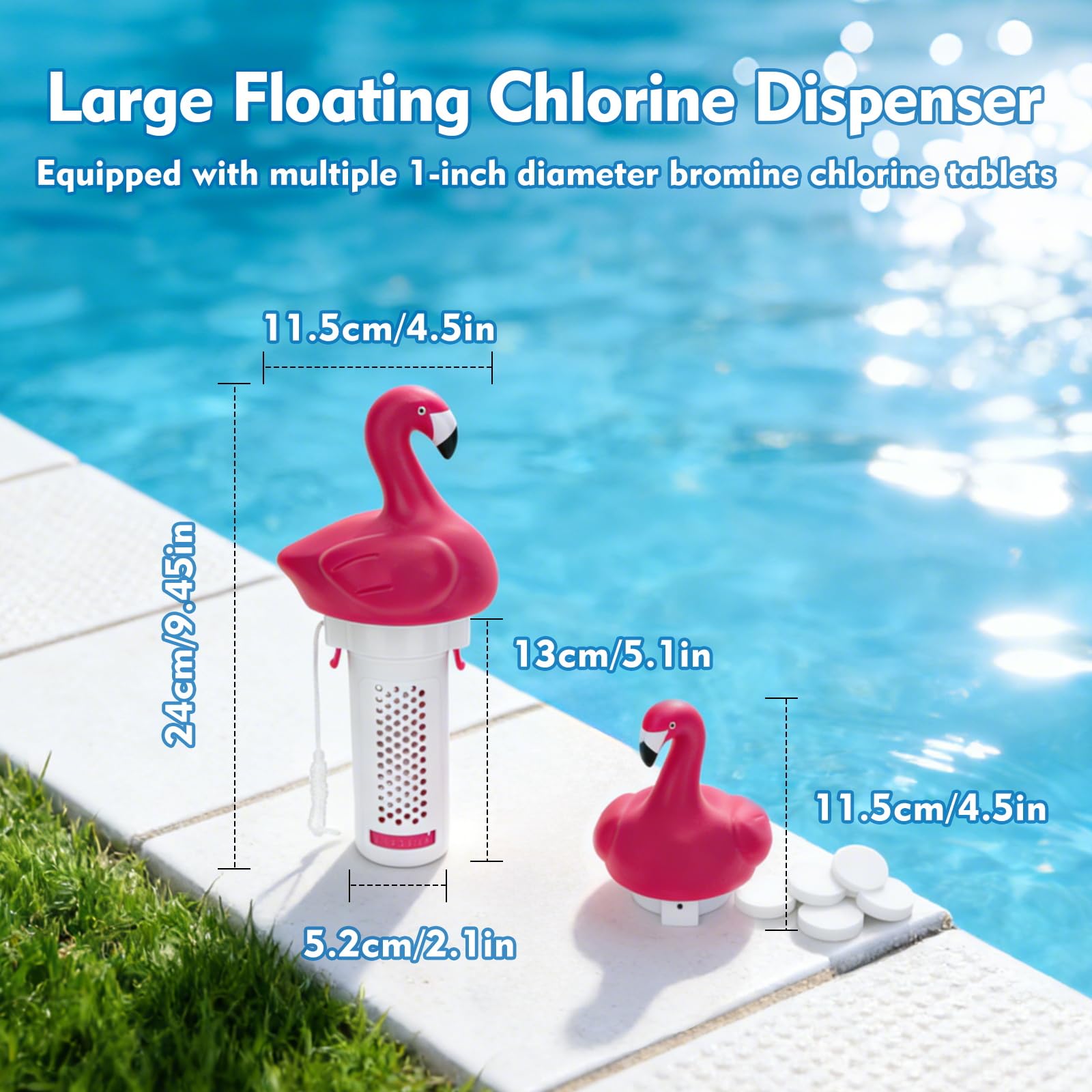 KGC Dispensador de Cloro Piscina Flotante, Flamingo Difusor Flotante Dosificador de tabletas 2,5cm Pastillas de Cloro y bromo, Tabletas de Cloro Dispensador de Cloro para Piscinas, spas y Fuentes