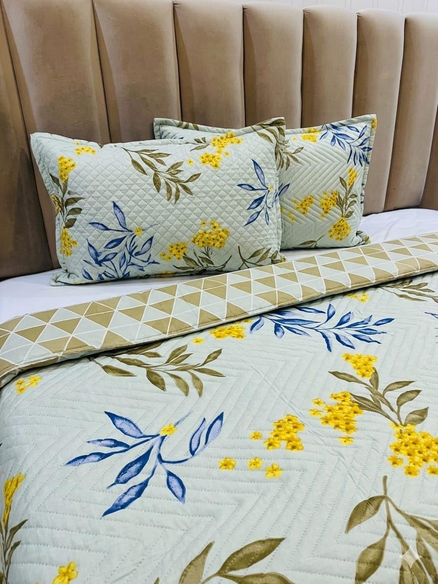 Silhouette Floral Bedding Set, Double Bed Quilted Bed Cover/Bedsheet (King Size 254 x 234 Cms), with 2 Pillow Covers (Size 46 x 68 Cms) Incl Bag Pack Packing-image-11