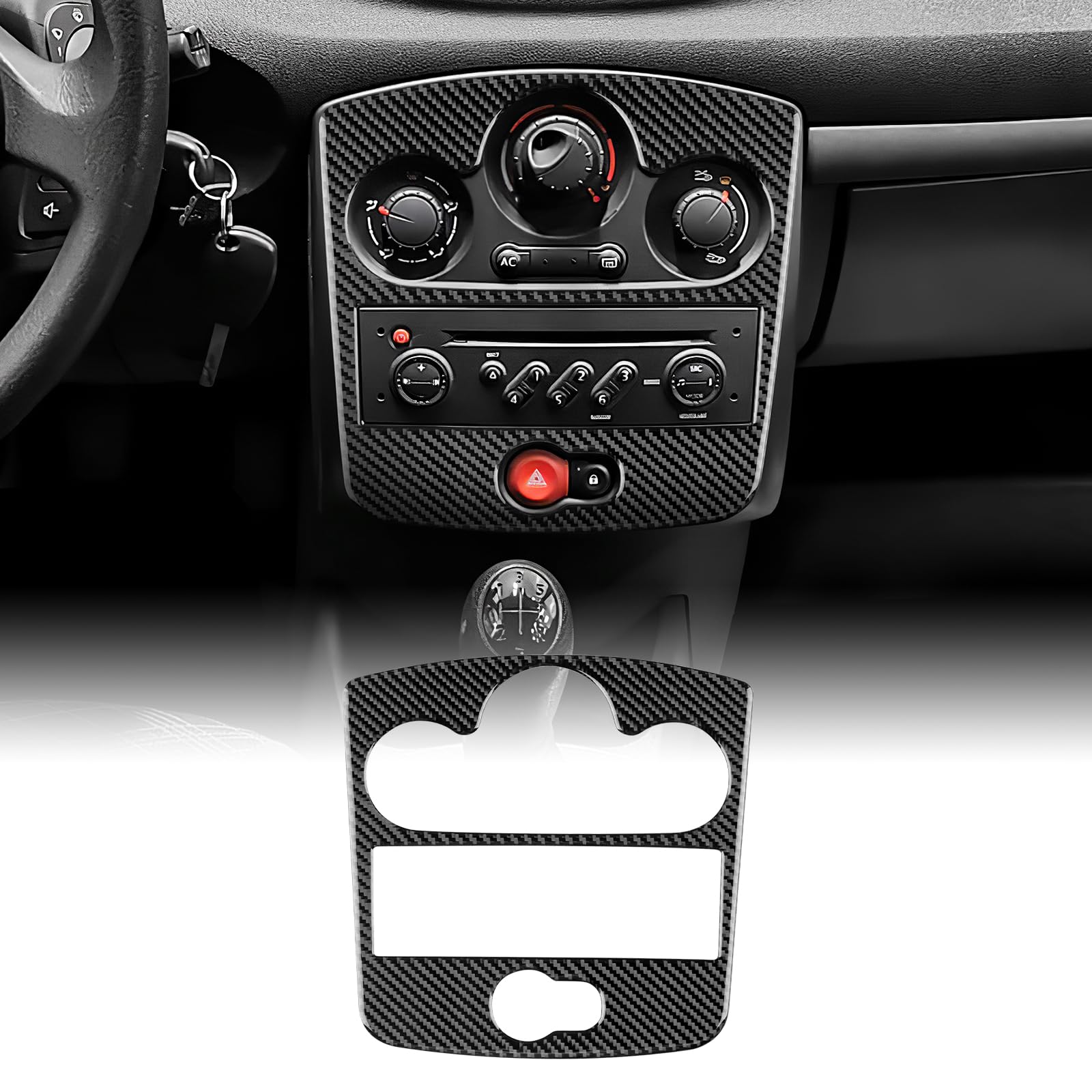 KUNGKIC Para Renault Clio 3 2006-2012 Adhesivo de fibra de carbono para CD y AC del coche, panel de climatización central, salida de aire, marco decorativo, accesorio para el interior, regalo (negro)