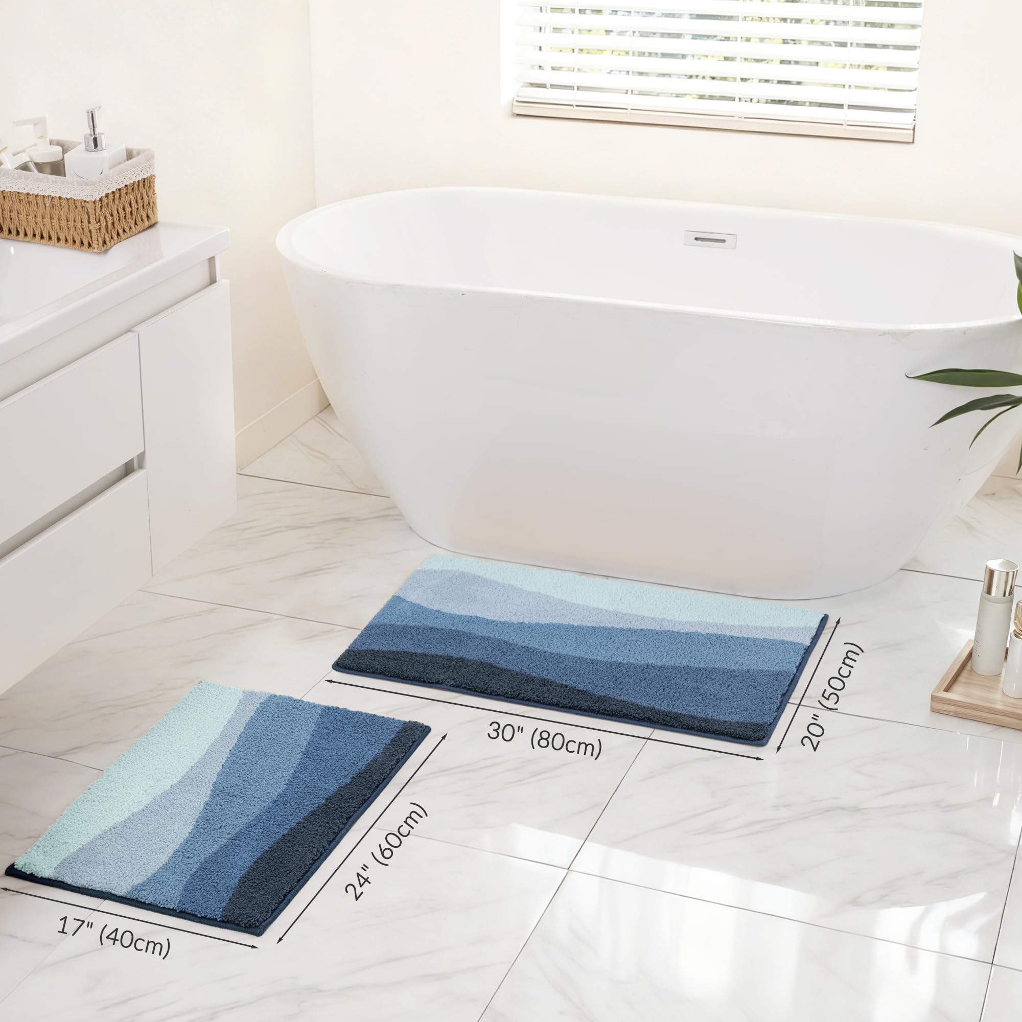 Exclusivo Mezcla Tapis de Bain en Microfibre - Antidérapant, Absorbant et Extra Doux, Séchage Rapide et Lavable en Machine, pour Salle de Bain, Douche et Déco, 40 x 60 cm, Mélangé Bleu