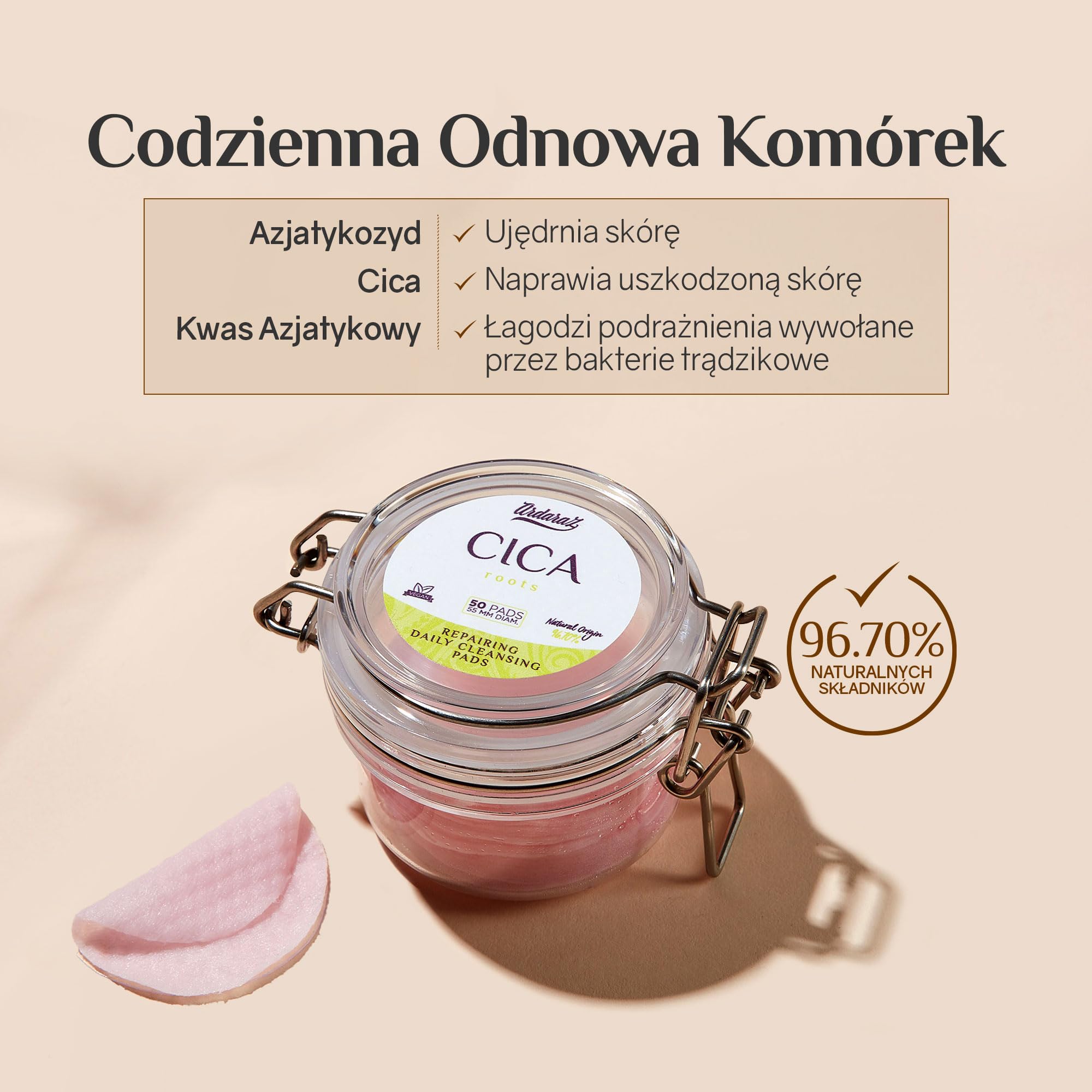 Zestaw regenerujący skórę z wąkrotką azjatycką i niacynamidem. Oryginalny zestaw upominkowy dla kobiet z płytkami złuszczającymi, serum, kremem, 5 maseczkami