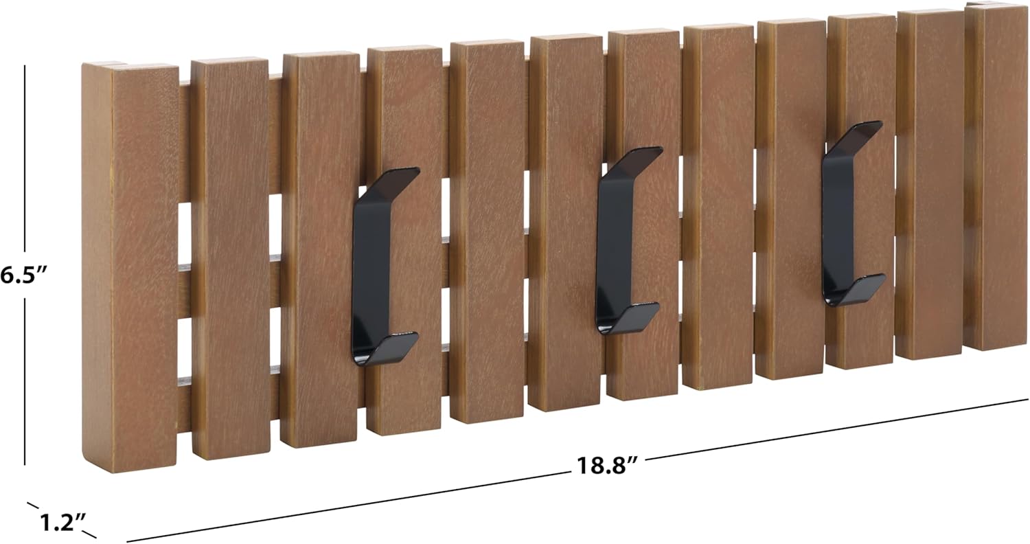SAFAVIEH Home Collection Cato Sepia 3-Hook Slatted Wall Mounted Coat Rack for Entryway, Mudroom, Bathroom, Office, Closet, Bedroom