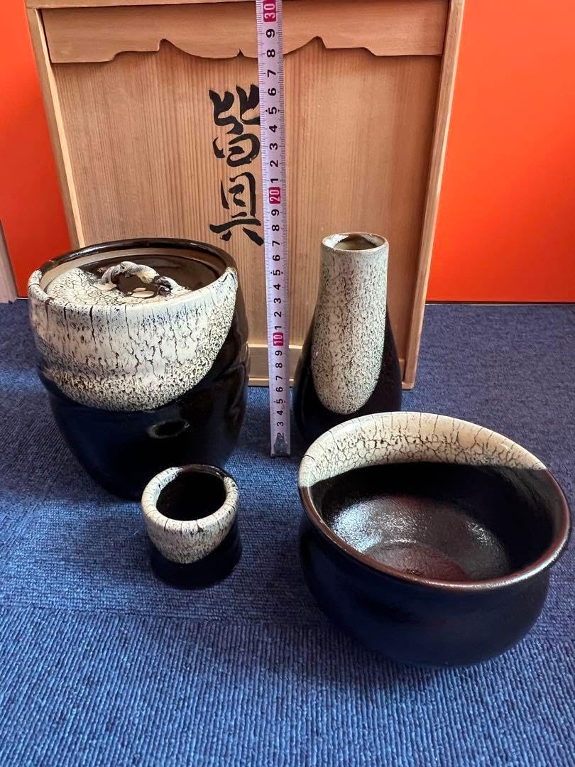 1171  黒薩摩　龍門司焼　黒秞白流　皆具　茶道具　未使用 1171 黒薩摩 龍門司焼 黒秞白流 皆具 茶道具 2026年最新】