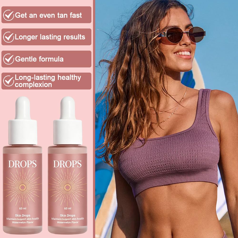 Foreverup 2 sztuki Sunless Tanning Drops, krople do opalania bez słońca, krople samoopalające, do stopniowej opalenizny, naturalne zwiększenie melaniny – poprawa kolorytu skóry bez uszkodzeń