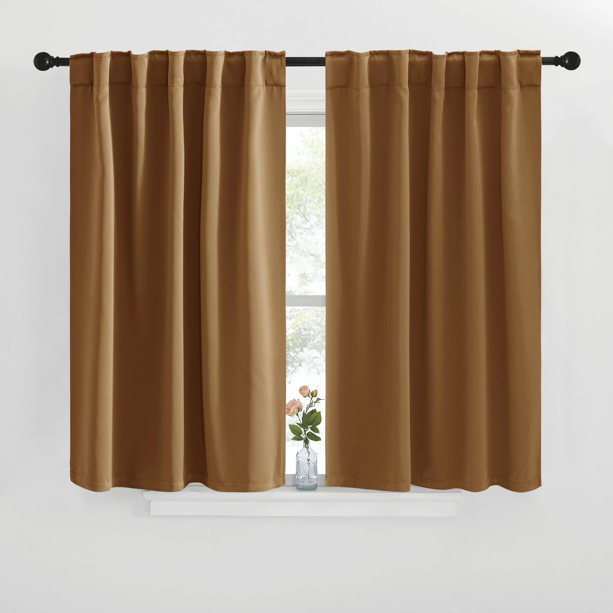 NICETOWN Blackout Curtain Panels for Kitchen - (Gold Brown Color) 29x30 inch, 2 Panels Set, Room Darkening Blackout Drapes for Window
