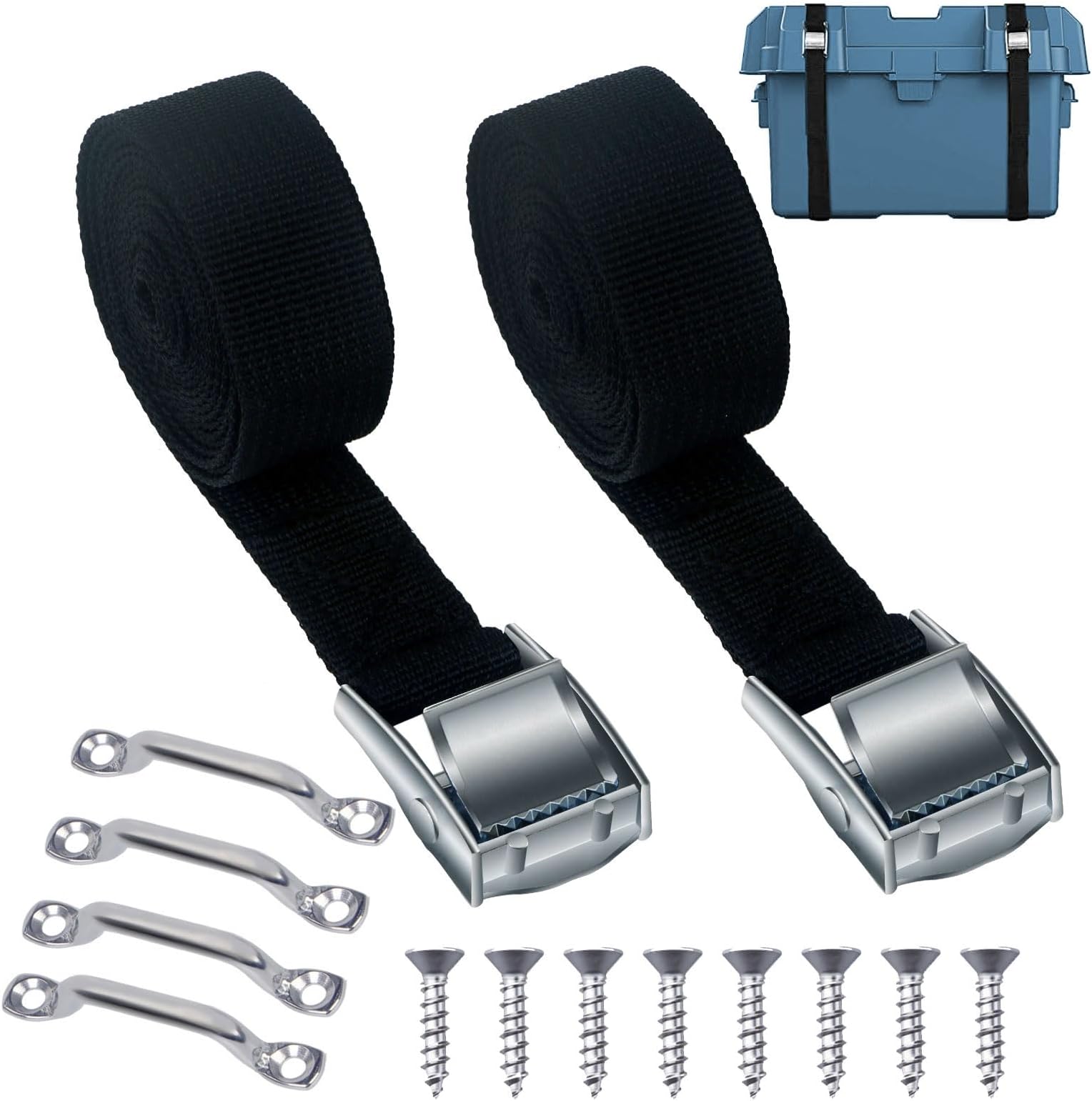 Battery Tie Down Straps Kit with Stainless Steel Cam Buckle for Boats Battery Hold