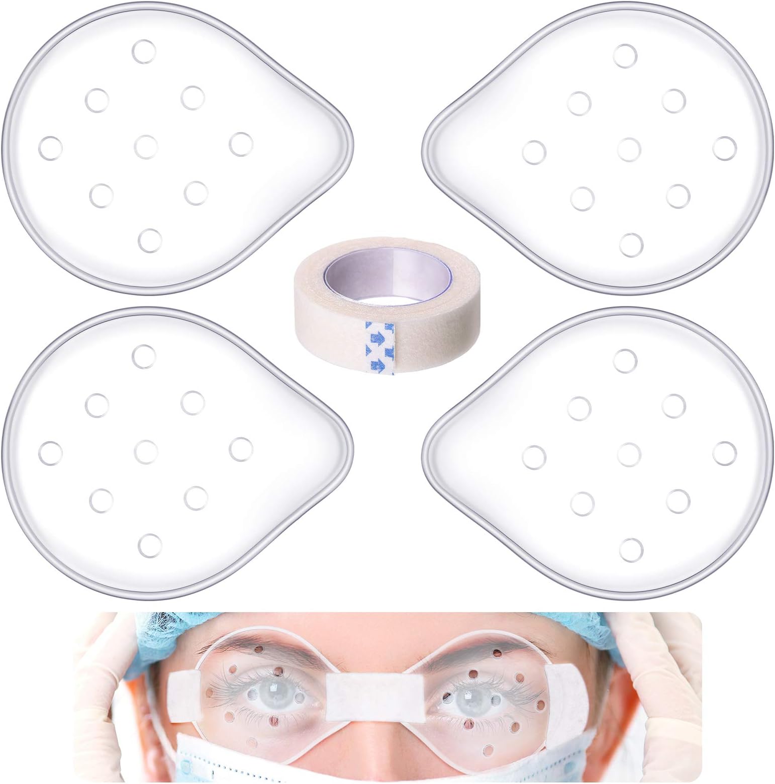 5 Pcs Eye Shield After Surgery Ventilated Plastic Clear Eye Patch with Gentle Paper Tape for Adults Post Cataract Surgery Covering Protection Supplies