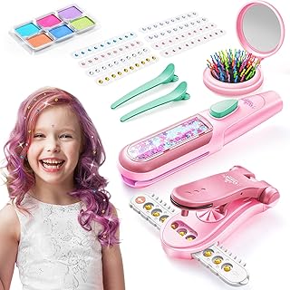 Hair Bedazzler Kit with Rhinestones, Geyiie Hair Gem Stamper, 80 Hair Gems for Girls, Colorful Hair Chalk, Kids Hair Dye T...