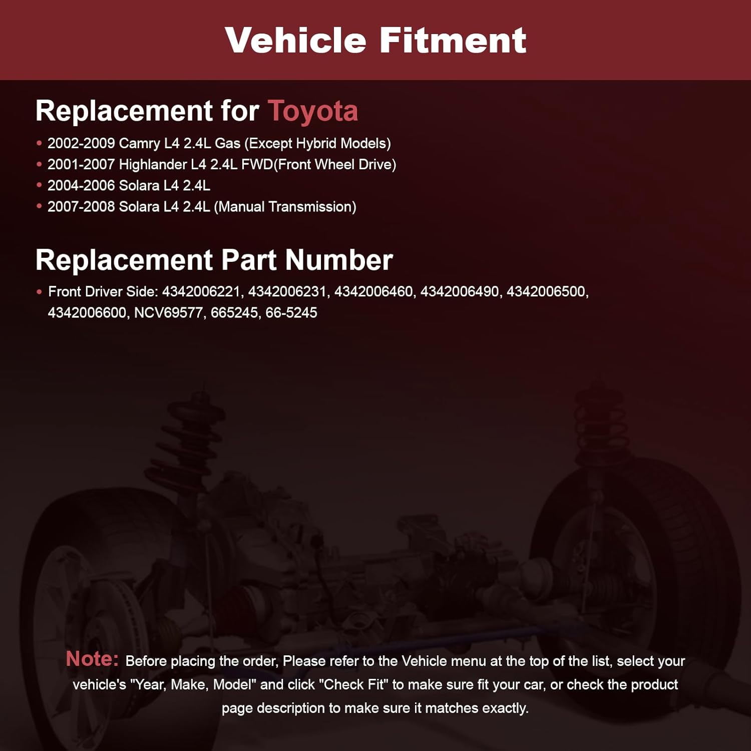 Anytek CV Axle Shaft Front Left Driver For Toyota Camry 2002 2003 2004 2005 2006 2007 2008 2009 Highlander 2001-2007 Solara 2004-2008 2.4L FWD Replace# 66-5245 CV Axle Shaft Assembly