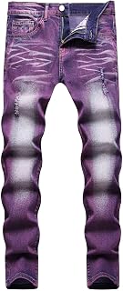 OULIWANGLUO Men's Mid-Waist Tight Stretch Jeans Cotton Casual Tie-Dyed Denims Sweat-Absorbing Quick-Drying Feet Pants