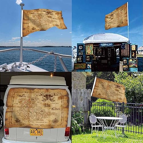 Miniatura 5 de Swono Bandera de pirata, pergamino, mapa del tesoro, cráneo, brújula, mar de coral, bandera de jardín al aire libre, bandera de interior para