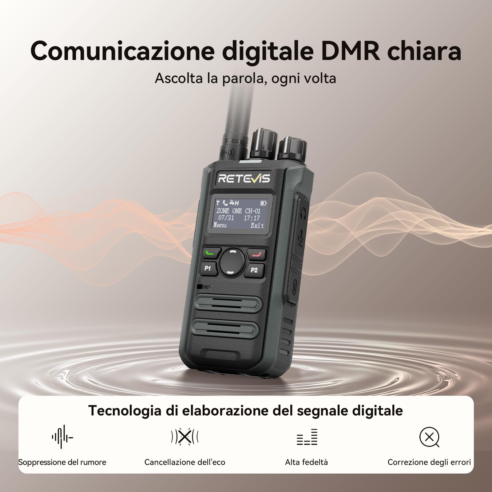 Retevis MateTalk P3 Walkie Talkie Digitali a Ricarica Rapida, Compatibile con Motorola, Lunga Portata con SMS, Schermo LCD, Radio Professionali per Negozi e Attività Commerciali (2 Confezioni)
