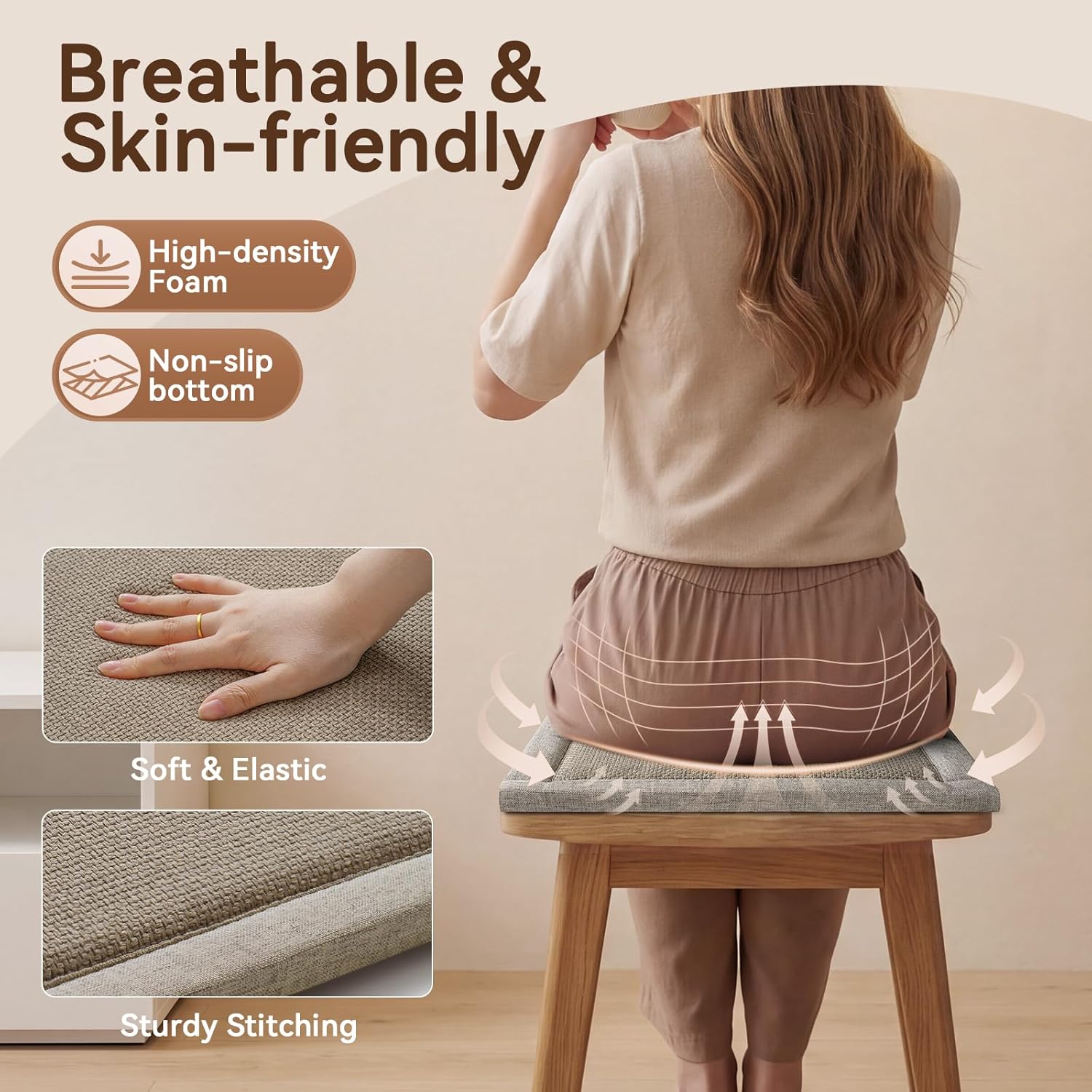 YDKGL Dining Chair Cushions Set of 4, Woven & Memory Foam Kitchen Chair Pads, Non Slip Backing Indoor Seat Cushion for Dining Room, Bar, Patio(4Pack,Brown)