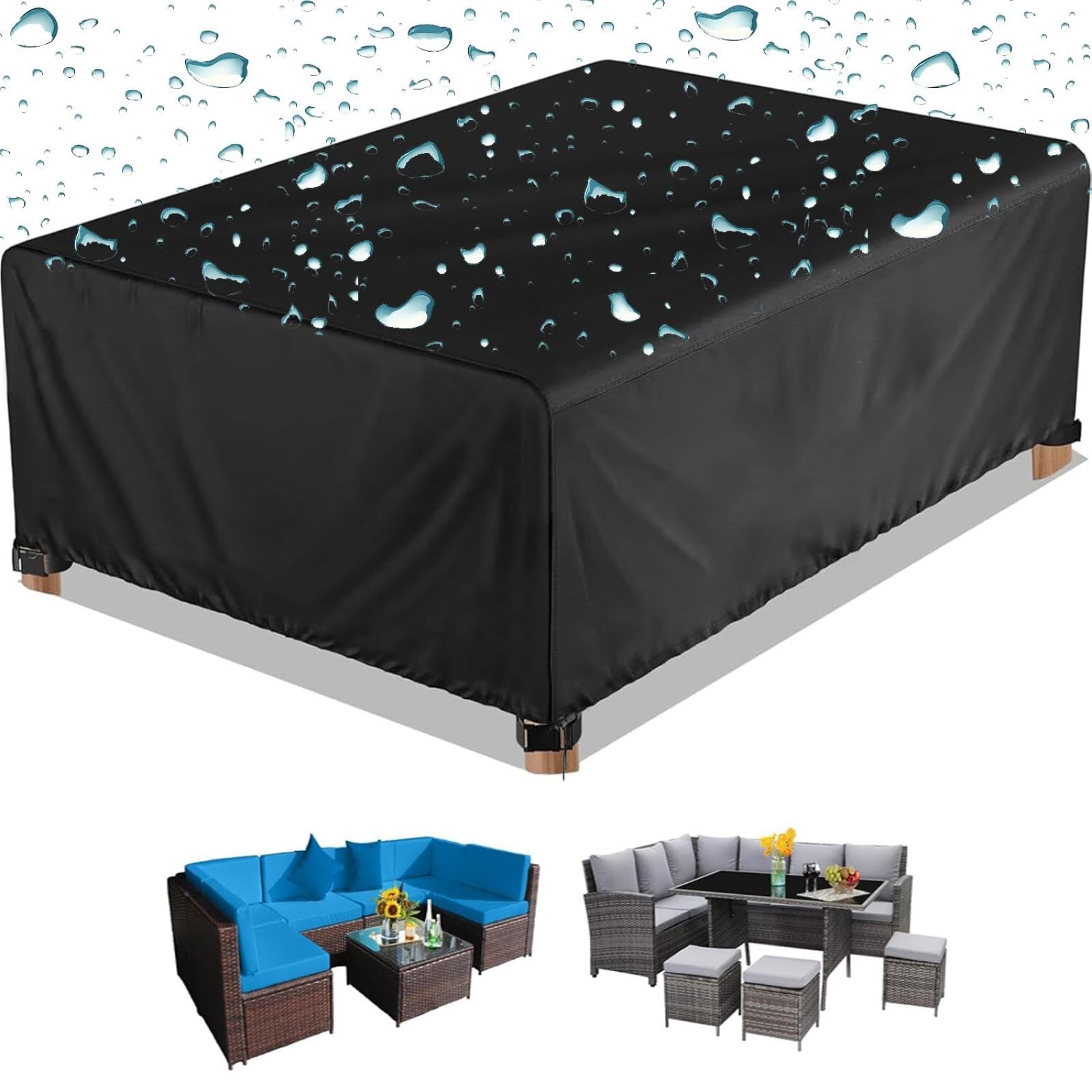 Ixehoh Black Furniture Waterproof And Windproof Cover For Rattan Garden Furniture Garden Sofa,Outdoor Table Covers 180X100x70cm Rectangle,Waterproof,Anti Uv/Tear 420D Oxford Fabric