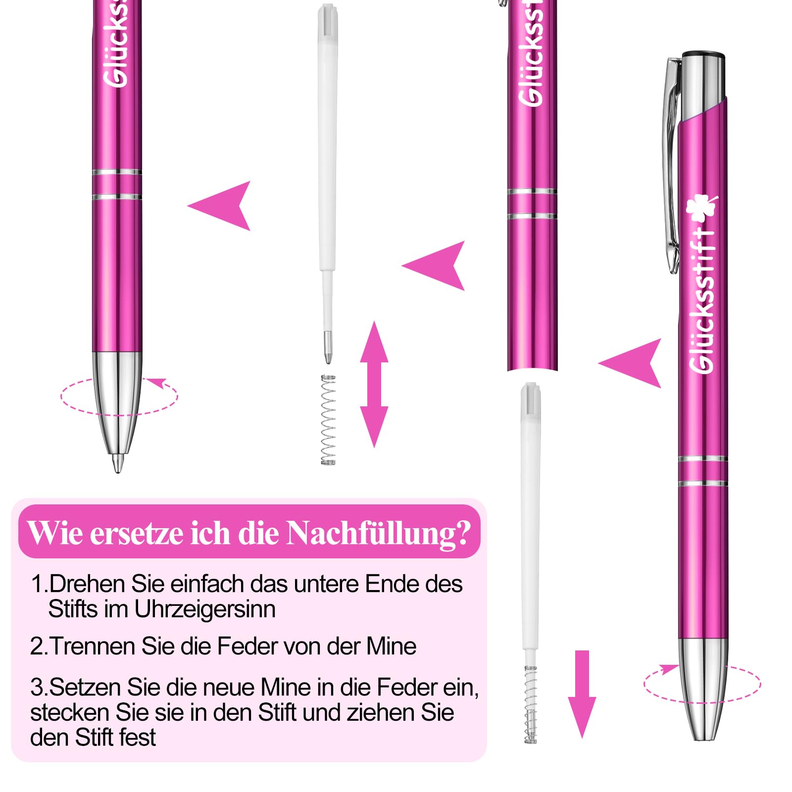 2 Penne Motivazionali Con Incisione 'Lucky Pen' E 'You Can Do It' - Tenare Metalliche Viola - Idea Regalo - 2