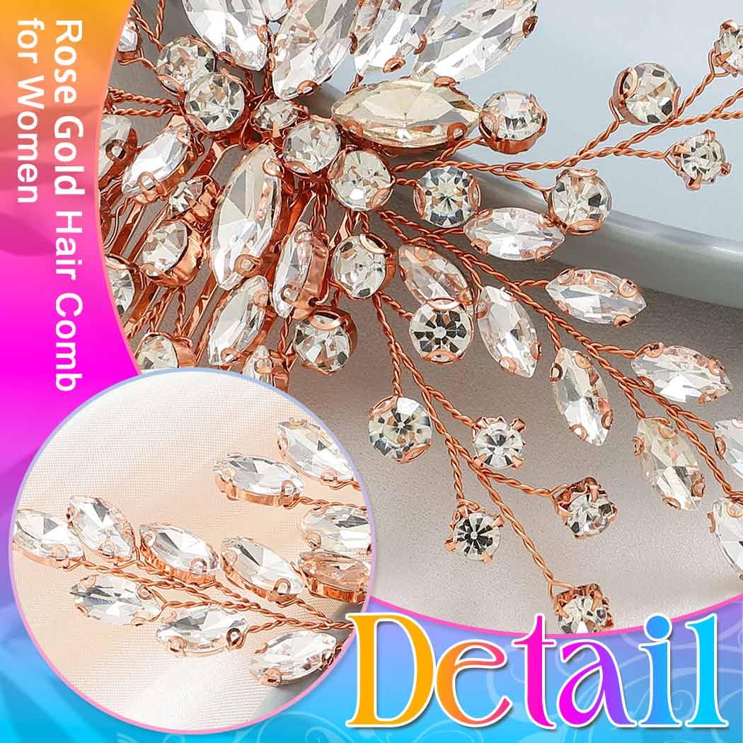 Bride Wedding Hair Comb Silver Crystal Hair Pieces Rhinestone Headpieces Bridal Hair Side Combs Hair Accessories for Women (C-Rose gold)