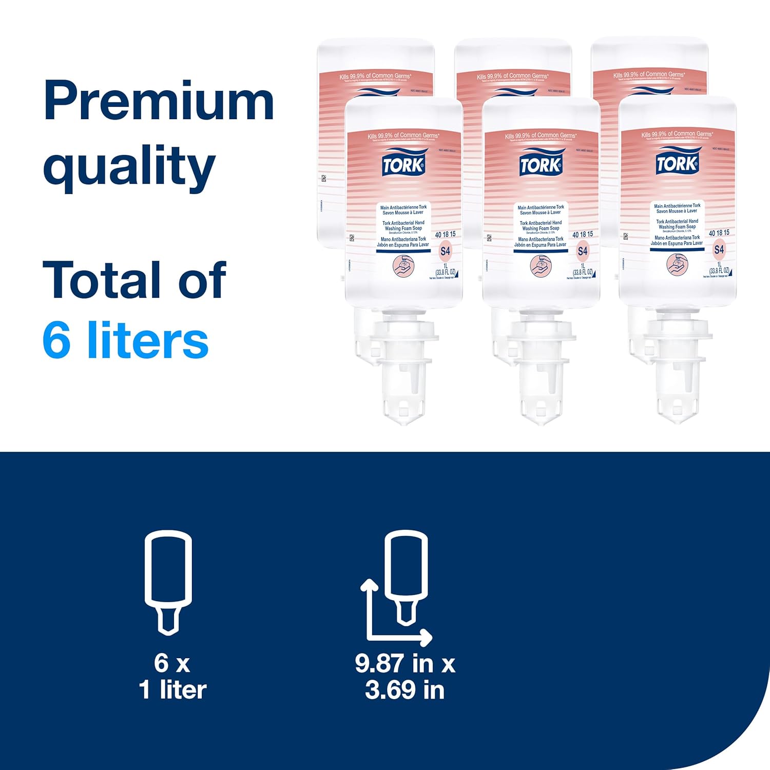 Tork Antibacterial Hand Washing Foam Soap S4, Helps with hand hygiene, 6 x 1L, 401815 (formerly 401215)