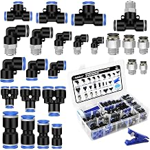 Kalolary 60PCS Quick Connect Air Hose Fittings Kit, 1/4" 3/8" 1/2" 1/8" Push to Connect Air Fittings for Nylon PU Tube DOT Air Line Fitting with NPT Threads for Pneumatic Tools Workshop Car Air System