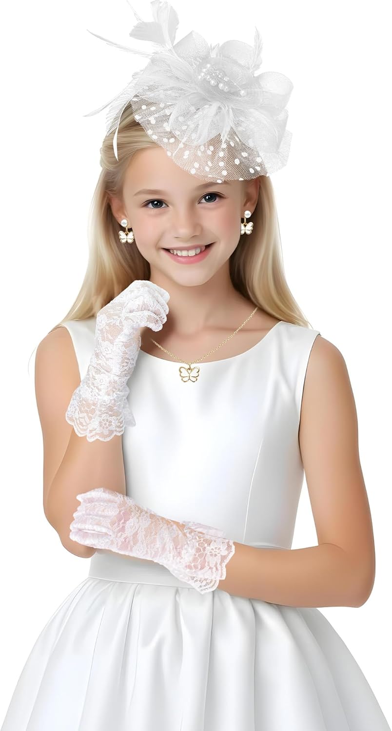 Girls Tea Party Fascinators Hats Girls Church Hats 20s 50s Pillbox Hat Cocktail Mesh Flower Pearl Feather Headband - Image 3