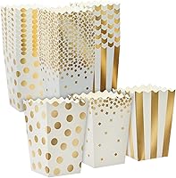 Vista 9 de Sparkle and Bash Popcorn Containers Mini Boxes - 102 Count, Gold Foil, 3 Designs, 20 oz, 3.5 x 3.5 x 5.5 In - Popcorn Holders for Party & Wedding