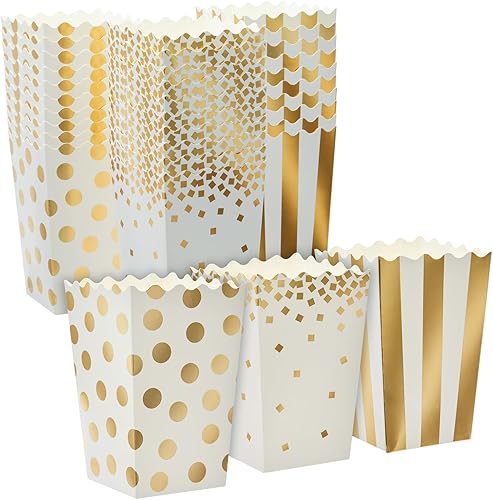 Miniatura 9 de Sparkle and Bash Mini cajas para palomitas de maíz, 102 unidades, lámina dorada, 3 diseños, 20 onzas, 3.5 x 3.5 x 5.5 pulgadas, soportes para