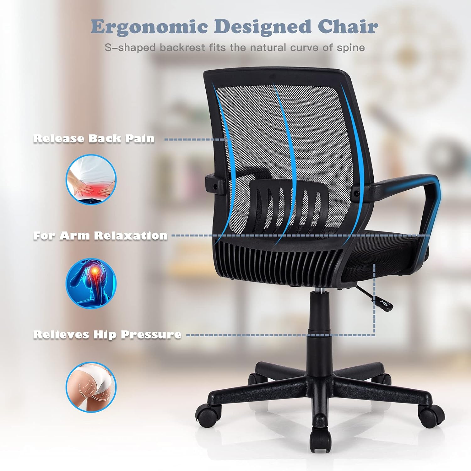POWERSTONE Office Chair Computer Desk Chair - High Back Ergonomic Executive Office Seating Lumbar Support Breathable Adjustable Swivel Task Chairs