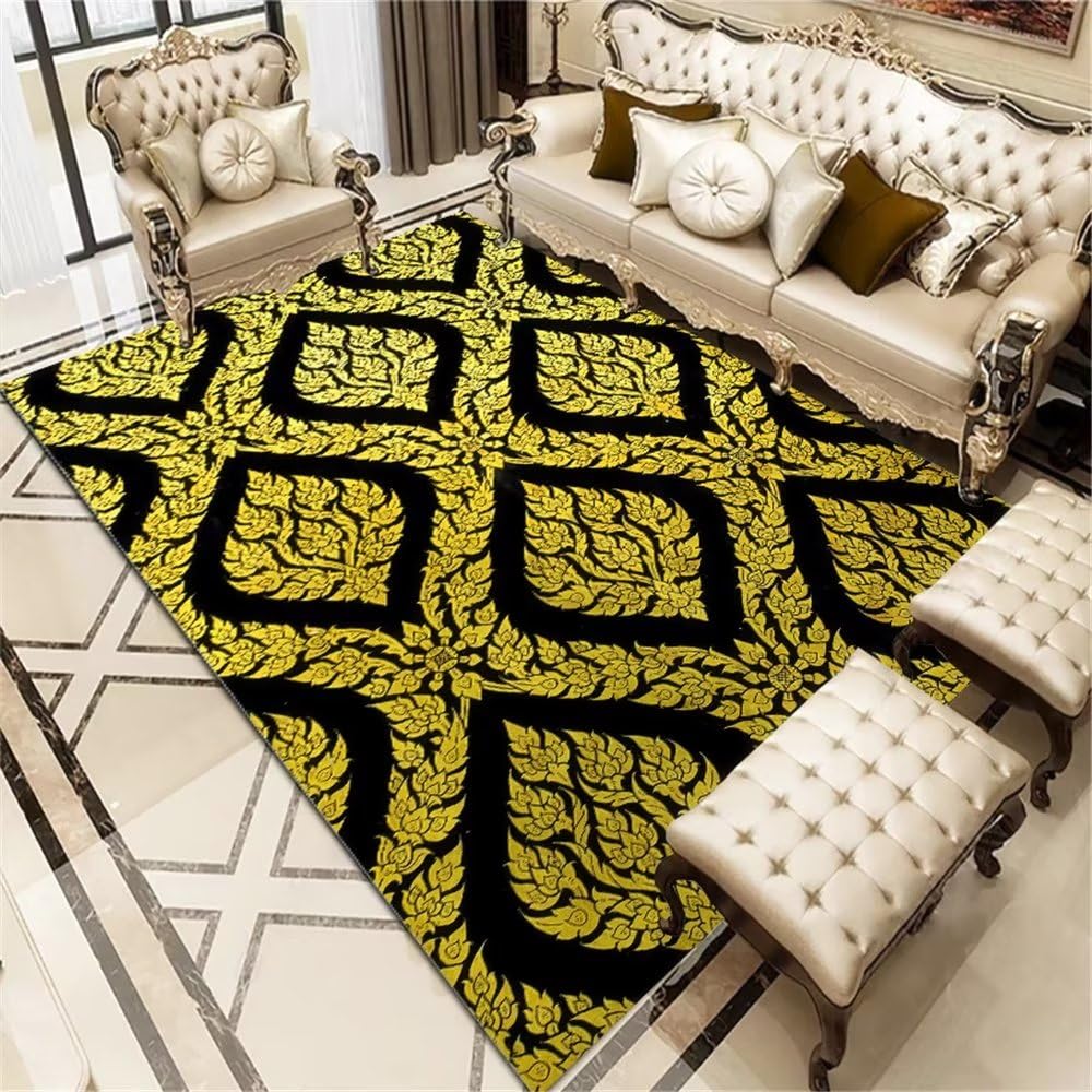 Tapis sol vert motif végétal géométrique de salon 180X250cm