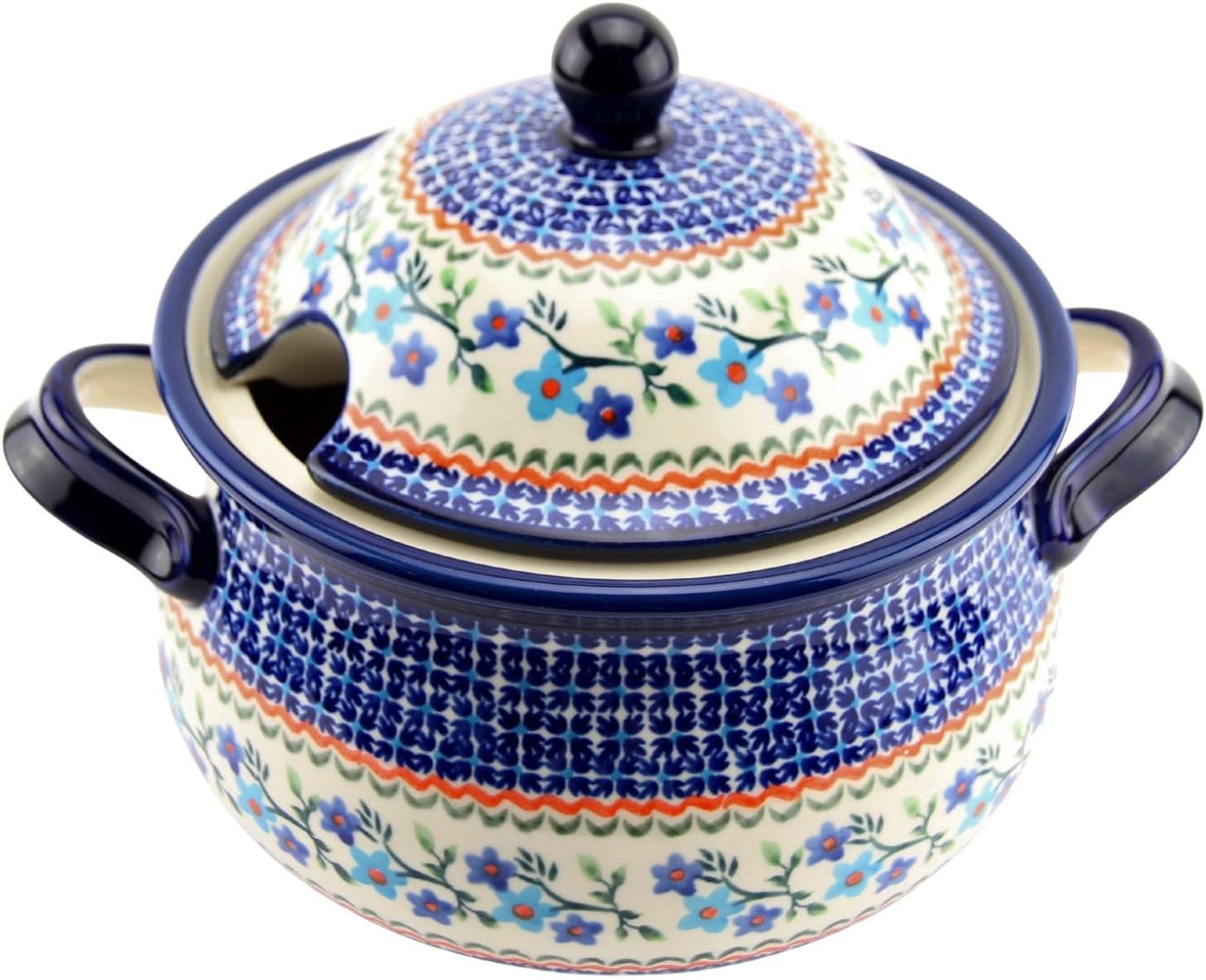 Polish Pottery Market 3 Liter Large Soup Tureen with Lid by Zakłady Bolesławiec – Handcrafted Polish Stoneware Serving Bowl for Soups, Stews