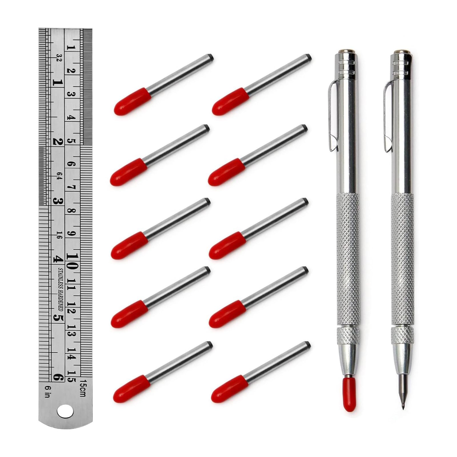 2 Pack Tungsten Carbide Scriber Tool with Magnet, Ruler & 10 Tips