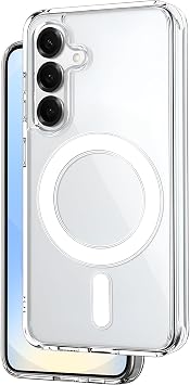 Teknoft Samsung Galaxy S25 Plus için MagSafe ile Uyumlu Şok Emici Silikon Kenar Sararma Önleyici Arkası Sert Parmak İzi Tutmayan Darbeye Dayanıklı Manyetik Şeffaf Kılıf