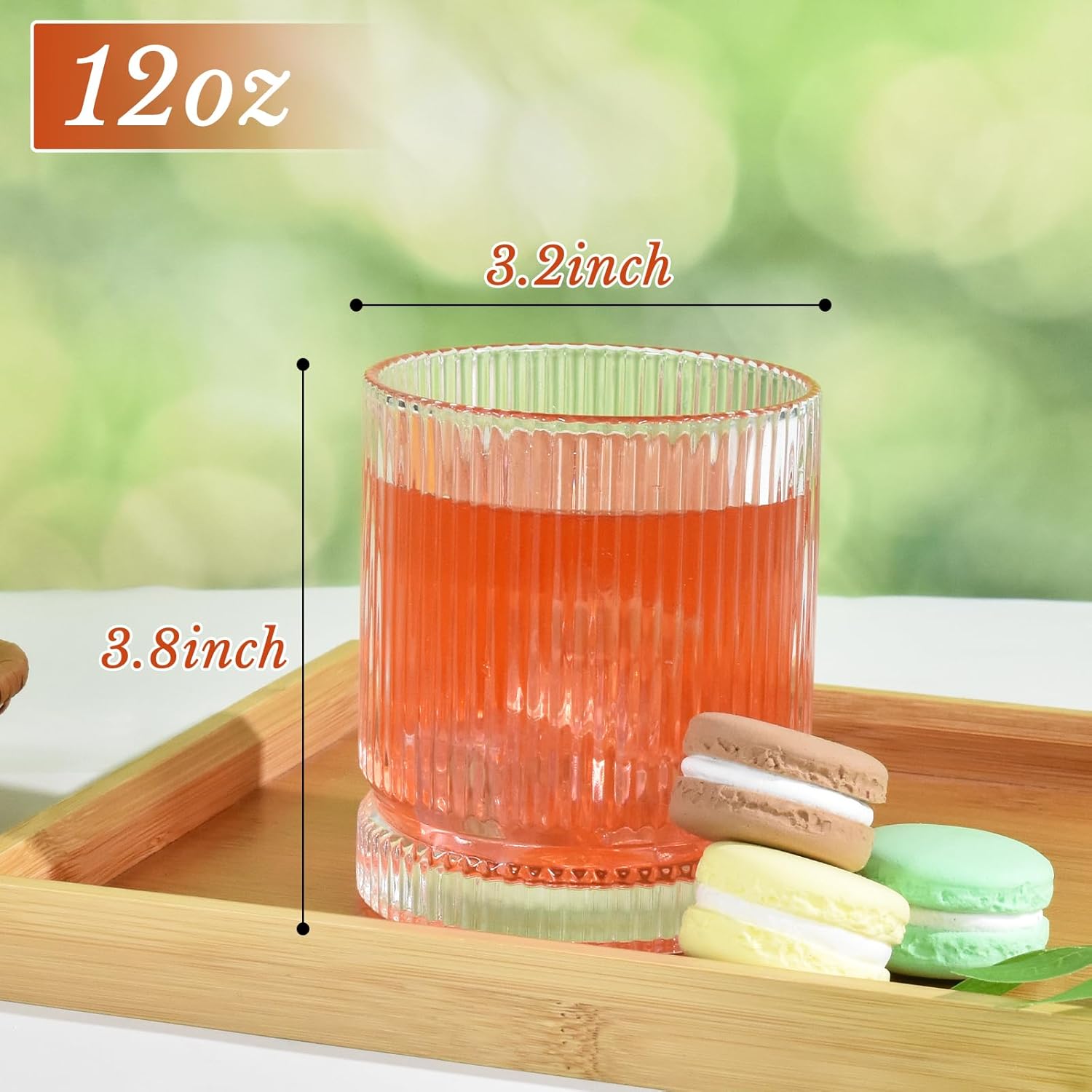 Ribbed Glassware Set of 4, 12 oz Vintage Drinking Glasses Iced Coffee Glasses Origami Style Transparent Rocks Glass Cups Ideal for Water, Juice, Whiskey and Cocktails - Image 2