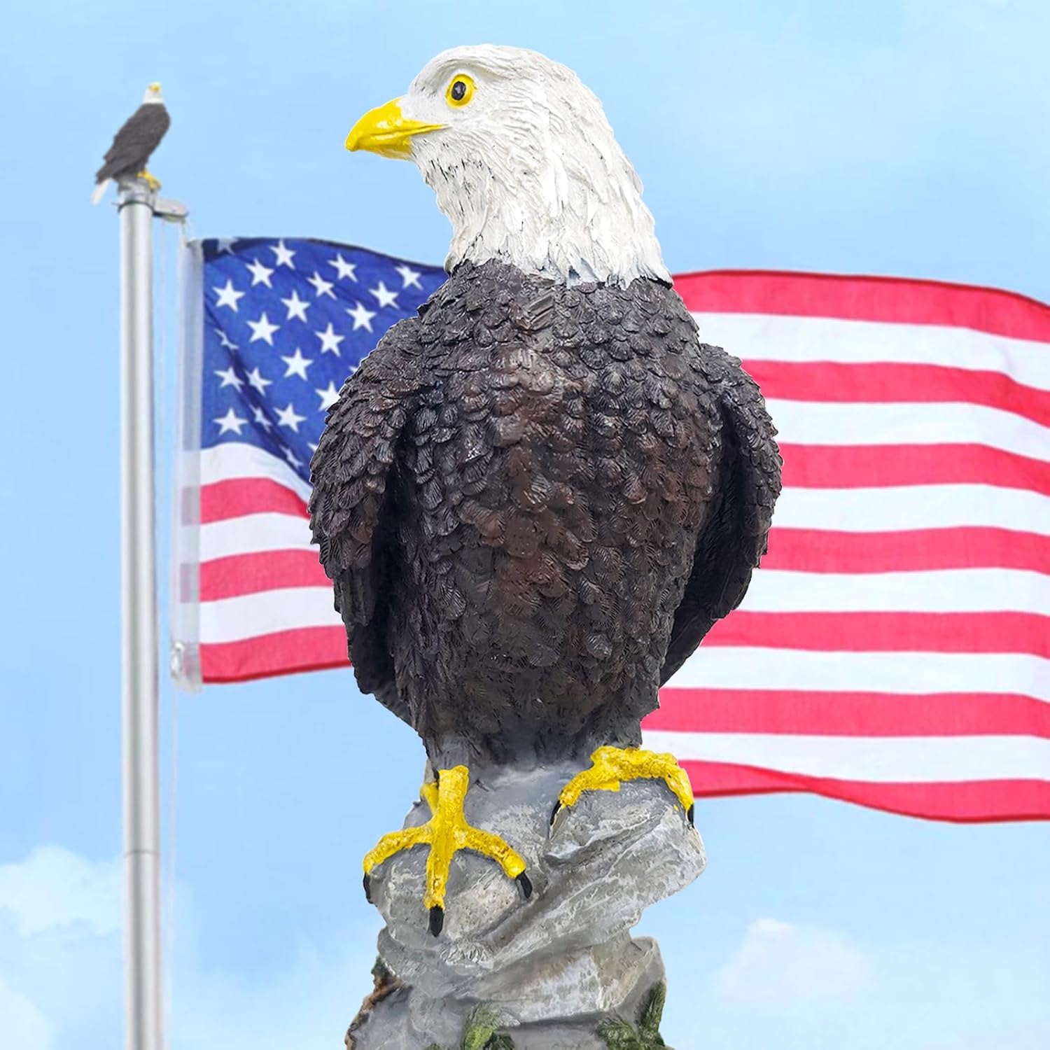 Eagle Flag Pole Topper Outdoor Waterproof Flagpole Finial Eagle Topper Ornament Hand-Painted Realistic Eagle Sculpture Design for Flagpoles Outside House (A-Gray)