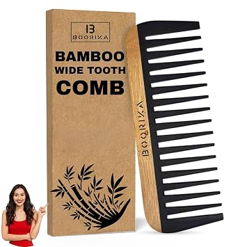 Wide Tooth Comb for Curly Hair Bamboo Detangling Comb for Women & Men | Wet Hair Shower Safe | Natural Hair Detangler for Coily Wavy Thick Coarse Hair | Large Bamboo Wide Tooth Comb